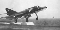 The Etendard IVM No31 of 15.F squadron touches and goes on the deck of CV Foch during the aviation trials of the ship. (Coll.A.Crosnier)