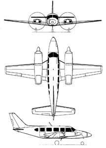 Plan 3 vues du PA-31-350 Navajo. (©DR)