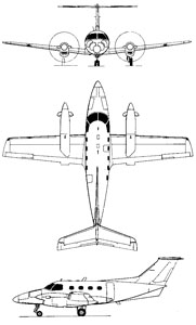 Plan 3 vues du l'EMB-121 Xingu. (©DR)
