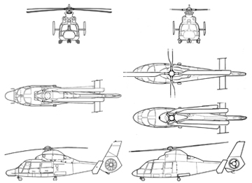 Plan 3 vues des AS.365F et AS.365N Dauphin 2. (©Eurocopter)