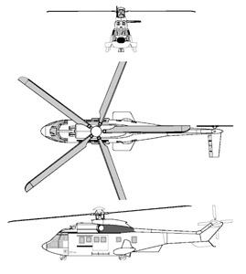 Plan 3 vues de l'EC225. (©Eurocopter)