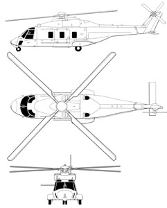 Plan 3 vues du NH90 Caïman. (©DR)