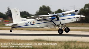 Atterrissage du PC-6/B2-H4 de l'ALAT (ETCM - Escadrille de Transport et de Convoyage du Matériel) à l'Aéroport International de Malte. (©Brendon Attard)