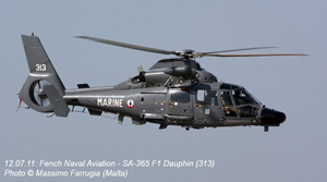 Le même jour l'AS.365F Dauphin nº313 en provenance du Charles de Gaulle atterrit sur l'Aéroport Internationale de Malte. (©Massimo Farrugia)