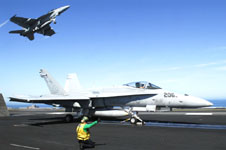 F/A-18C Hornet du VMFAT 101 de l'USMC sur le pont de l'USS John C. Stennis en juin 2008. (©United States Navy)