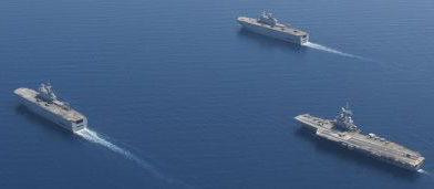 Le Charles de Gaulle, le Mistral et le Tonnerre. (©Marine Nationale)