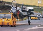 Super-Étendard n° 19 tracté sur la route de Landivisiau à Brest. (©Marine Nationale)