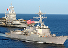 Le porte-avions Charles de Gaulle et le destroyer lance-missiles l'USS Halsey (DDG 97). (©United States Navy)