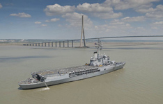 La Jeanne sous le pont de Normandie. (©Marine Nationale)