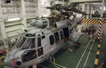 Un EC725 dans le hangar du BPC Mistral. (©Ministère de la Défense)